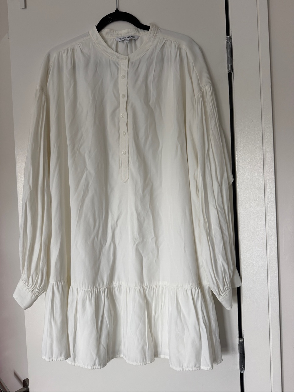 Elizabeth and James White Long Sleeve Ruffle Hem Tunic Mini Dress Size XL